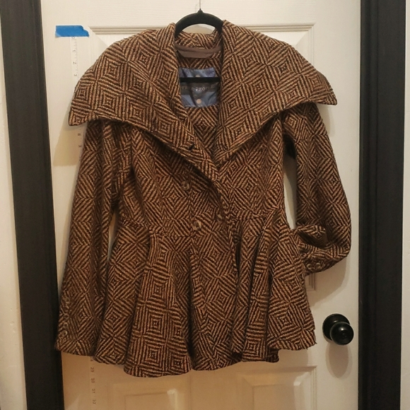 Free People brown 70s print geometic peplum blanket jacket womens 10 - Picture 2 of 12